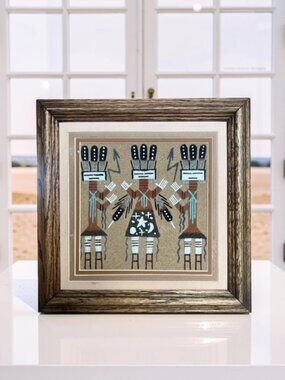 Vintage Authentic Navajo Native American Sand Painting Signed by R. Tom